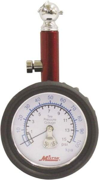 Milton - 0 to 15 psi Dial Ball Tire Pressure Gauge - 0.5 psi Resolution - Best Tool & Supply