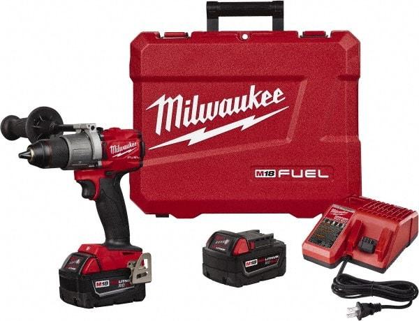 Milwaukee Tool - 18 Volt 1/2" Chuck Pistol Grip Handle Cordless Drill - 0-550 & 0-2000 RPM, Single-Sleeve Ratcheting Chuck, Reversible, 2 Lithium-Ion Batteries Included - Best Tool & Supply