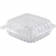 DART - 8-19/64 x 8-19/64 x 3" Hinged-Lid Plastic Containers - Clear - Best Tool & Supply