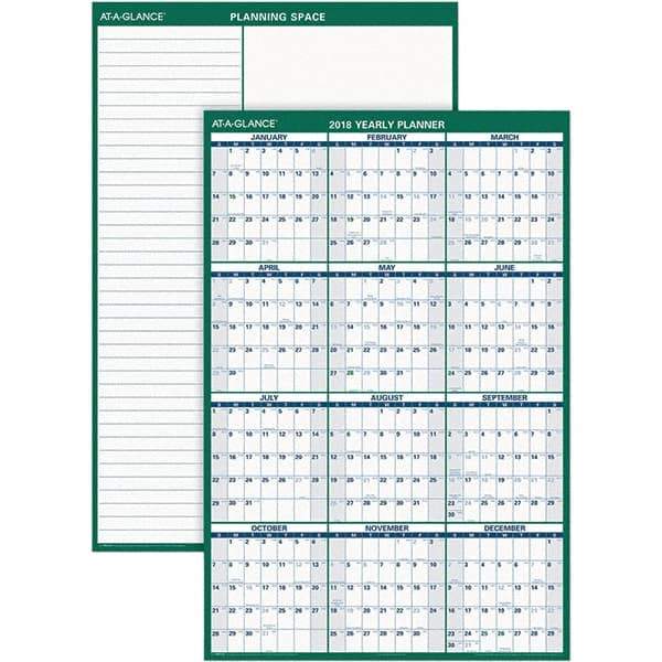 AT-A-GLANCE - 1 Sheet, 32 x 48", Erasable Wall Calendar - Green & White - Best Tool & Supply