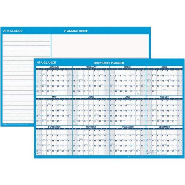 AT-A-GLANCE - 1 Sheet, 36 x 24", Erasable Wall Calendar - Blue & White - Best Tool & Supply