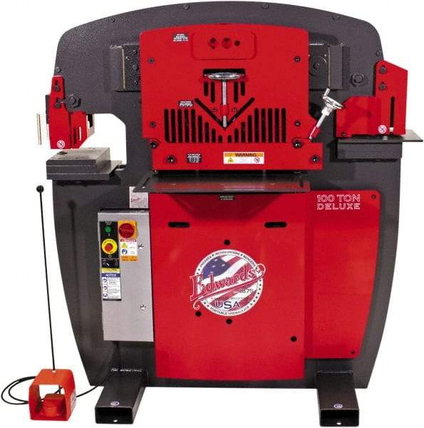 Edwards Manufacturing - 11" Throat Depth, 100 Ton Punch Pressure, 1-1/16" in 1" Punch Capacity Ironworker - 7-1/2 hp, 3 Phase, 460 Volts, 56" Wide x 63-1/8" High x 45-1/2" Deep - Best Tool & Supply