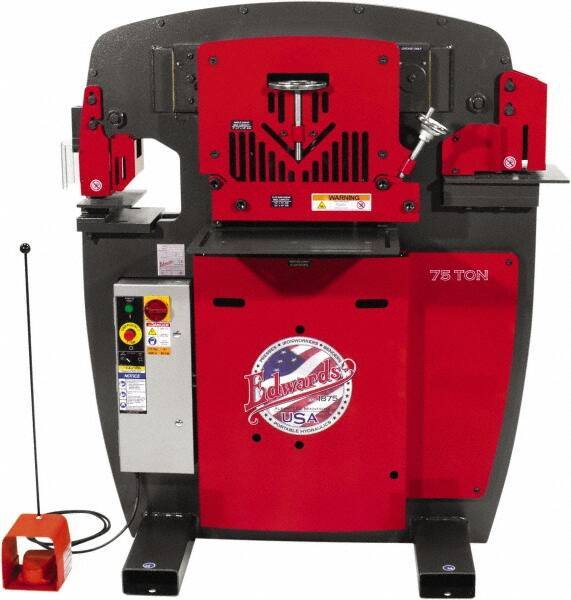 Edwards Manufacturing - 10" Throat Depth, 75 Ton Punch Pressure, 1-1/16" in 7/8" Punch Capacity Ironworker - 7-1/2 hp, 3 Phase, 230 Volts, 50" Wide x 60-1/4" High x 45" Deep - Best Tool & Supply