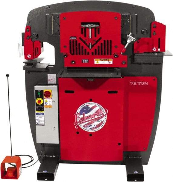 Edwards Manufacturing - 10" Throat Depth, 75 Ton Punch Pressure, 1-1/16" in 7/8" Punch Capacity Ironworker - 7-1/2 hp, 3 Phase, 460 Volts, 50" Wide x 60-1/4" High x 45" Deep - Best Tool & Supply