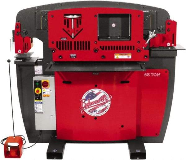 Edwards Manufacturing - 9-3/4" Throat Depth, 65 Ton Punch Pressure, 1-1/16" in 3/4" Punch Capacity Ironworker - 7-1/2 hp, 3 Phase, 230 Volts, 50" Wide x 60-1/4" High x 45" Deep - Best Tool & Supply