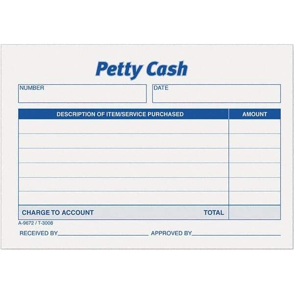 TOPS - 600 Sheet, 3-1/2 x 5", Petty Cash Slips - Blue & White - Best Tool & Supply