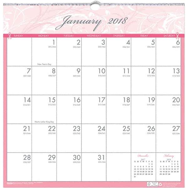 House of Doolittle - 12 Sheet, 12 x 12", Wall Calendar - Pink & Gray - Best Tool & Supply