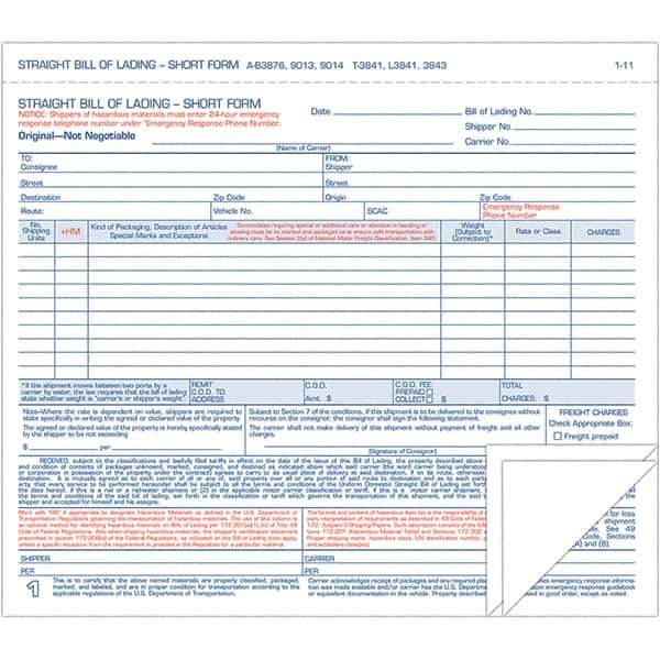 TOPS - 250 Sheet, 7-7/16 x 8-/2", Hazardous Material Short Forms - Blue & White - Best Tool & Supply