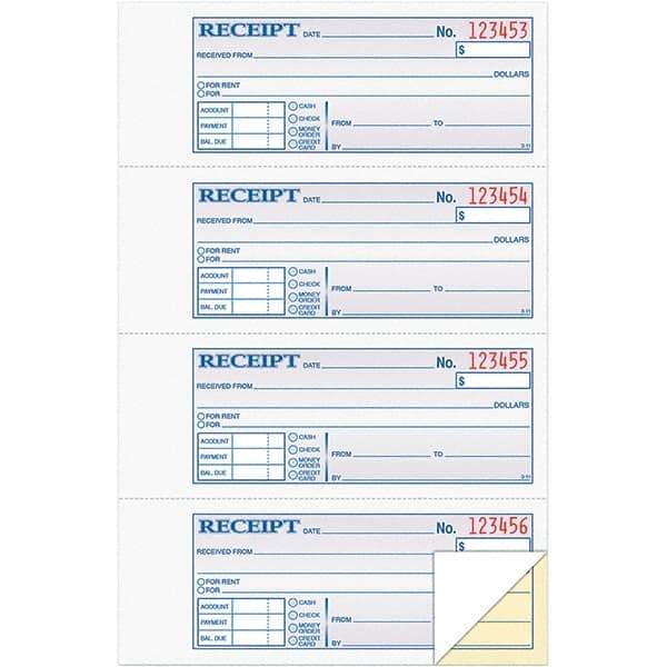 TOPS - 200 Sheet, 7-1/8 x 2-3/4", Receipt Book - Blue, White & Yellow - Best Tool & Supply