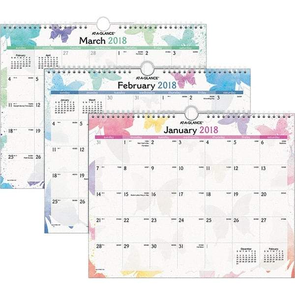 AT-A-GLANCE - 12 Sheet, 15 x 12", Wall Calendar - Watercolors - Best Tool & Supply