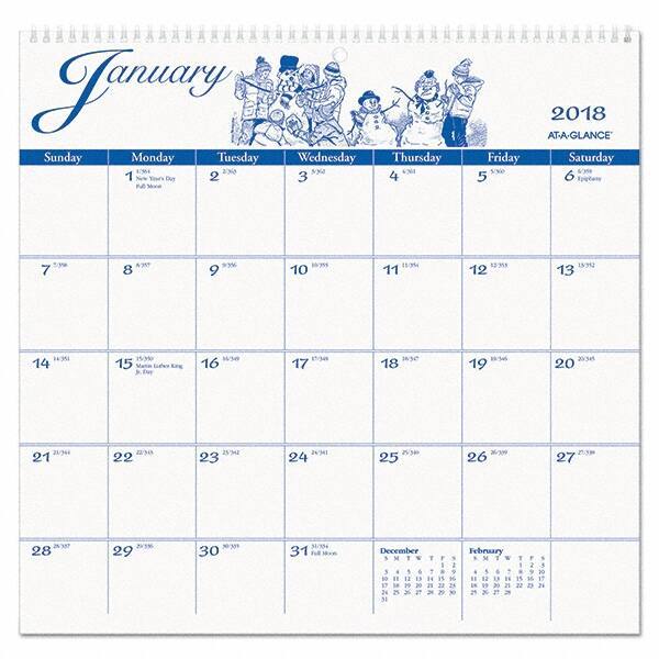 AT-A-GLANCE - 12 Sheet, 12 x 11-3/4", Wall Calendar - White - Best Tool & Supply