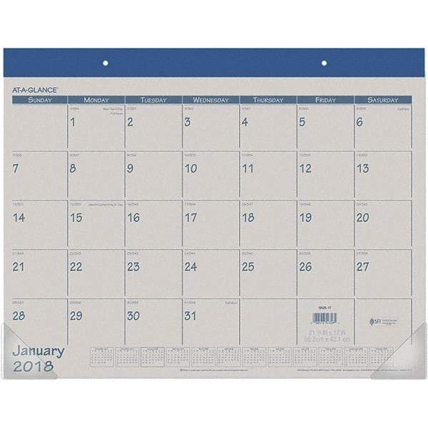 AT-A-GLANCE - 12 Sheet, 22 x 17", Desk Pad Calendar - Blue - Best Tool & Supply