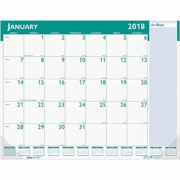 House of Doolittle - 12 Sheet, 22 x 17", Desk Pad Calendar - White & Teal - Best Tool & Supply