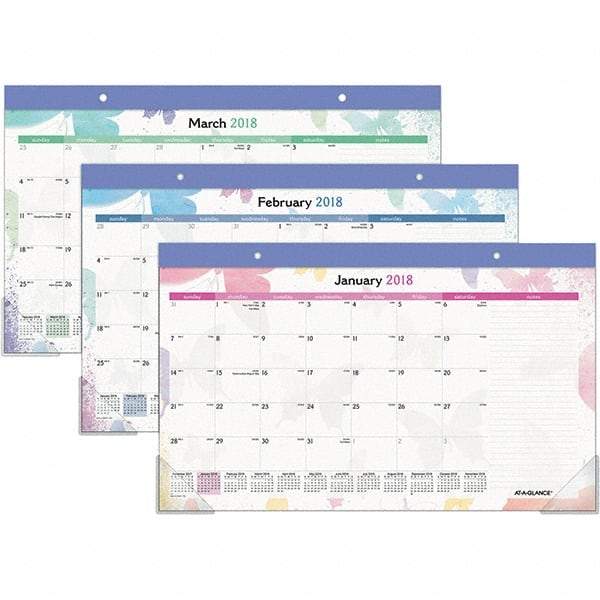 AT-A-GLANCE - 12 Sheet, 17-3/4 x 10-7/8", Desk Pad Calendar - Watercolors - Best Tool & Supply