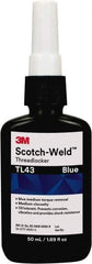 3M - 50 mL, Blue, Medium Strength Liquid Threadlocker - Series TL43, 24 hr Full Cure Time - Best Tool & Supply