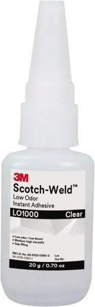 3M - 0.71 oz Bottle Clear Instant Adhesive - Series Part Number LO1000, 20 to 70 sec Working Time, 24 hr Full Cure Time - Best Tool & Supply