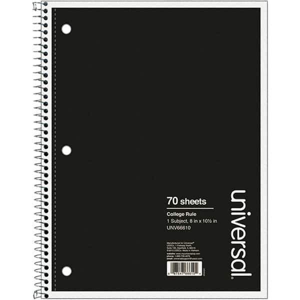 UNIVERSAL - 70 Sheet, 10-1/2 x 8", College Ruled Wire Bound Notebook - Black - Best Tool & Supply