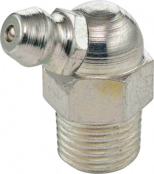 Umeta - 65° Head Angle, 1/8 PTF Steel Standard Grease Fitting - 7/16" Hex, 1.2188" Overall Height, Zinc Plated Finish - Best Tool & Supply