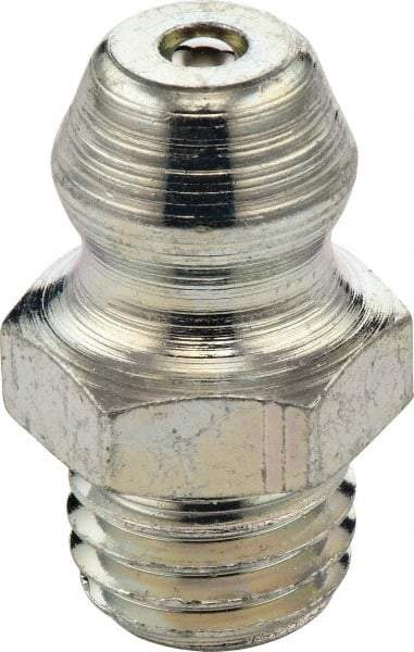 Umeta - Straight Head Angle, M6x0.75 Metric Steel Standard Grease Fitting - 7mm Hex, 15mm Overall Height, 5.5mm Shank Length, Zinc Plated Finish - Best Tool & Supply