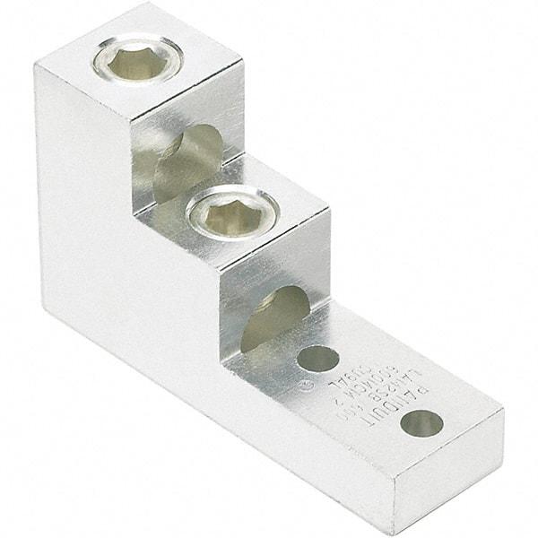 Panduit - 2 AWG Noninsulated Lug Connection Square Ring Terminal - 3/8" Stud, 4.91" OAL x 1-1/2" Wide, Tin Plated Aluminum Contact - Best Tool & Supply