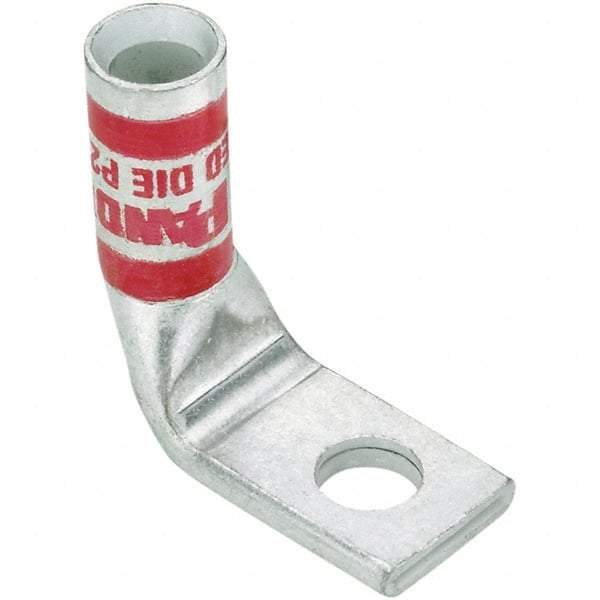 Panduit - 6 AWG Noninsulated Compression Connection Right Angle Ring Terminal - 1/4" Stud, 1.03" OAL x 0.48" Wide, Tin Plated Copper Contact - Best Tool & Supply