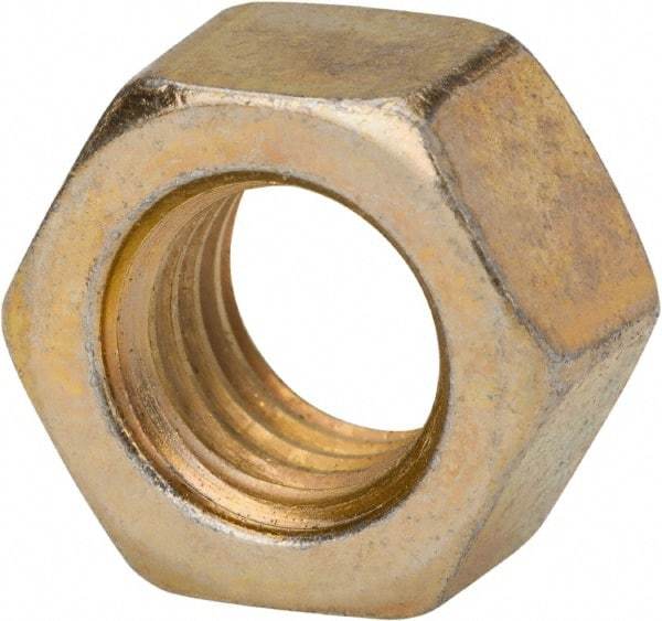 Made in USA - 1/4-20 UNC Steel Right Hand Hex Nut - 7/16" Across Flats, 0.2188" High, Zinc Yellow Dichromate Finish - Best Tool & Supply