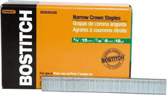 Stanley Bostitch - 5/8" Long x 7/32" Wide, 18 Gauge Narrow Crown Construction Staple - Steel, Chisel Point - Best Tool & Supply