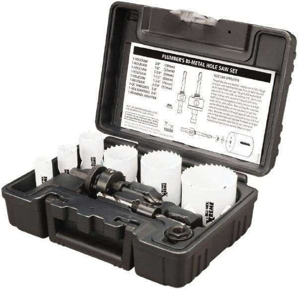 Disston - 9 Piece, 3/4" to 2-1/4" Saw Diam, Plumber's Hole Saw Kit - Bi-Metal, Toothed Edge, Pilot Drill Model No. E0102457, Includes 6 Hole Saws - Best Tool & Supply