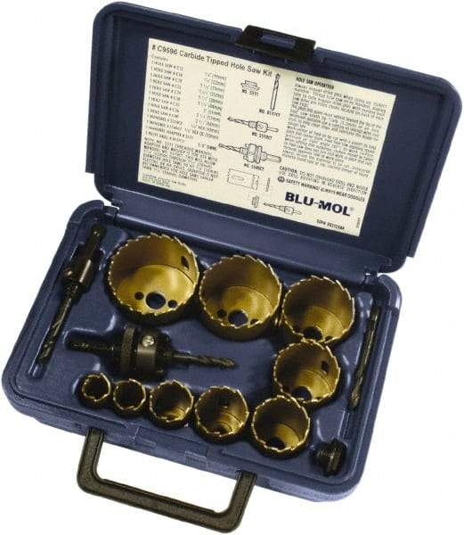 Disston - 9 Piece, 3/4" to 2-1/2" Saw Diam, Hole Saw Kit - Carbide-Tipped, Toothed Edge, Pilot Drill Model No. E0103107, Includes 9 Hole Saws - Best Tool & Supply