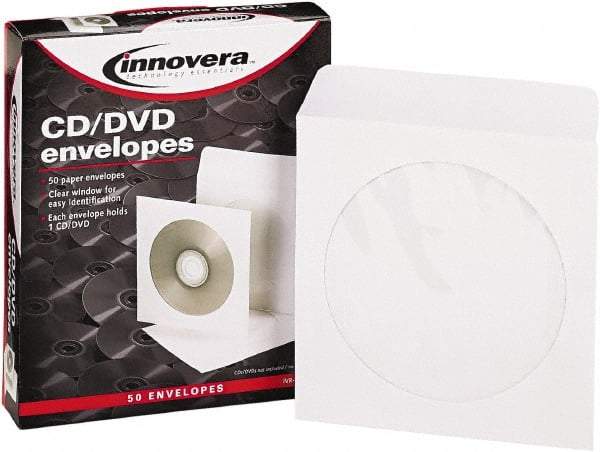 innovera - 50 Piece White CD/DVD Envelope - 5" High x 5" Wide - Best Tool & Supply