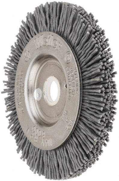 Weiler - 3" OD, 1/2" Arbor Hole, Crimped Nylon Wheel Brush - 3/8" Face Width, 1/2" Trim Length, 0.035" Filament Diam, 6,000 RPM - Best Tool & Supply