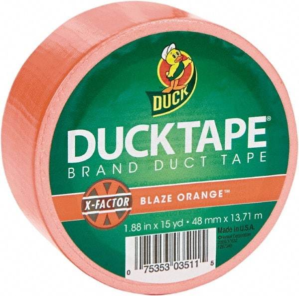 Duck - 1-7/8" x 15 Yds Orange Duct Tape - 9 mil, Rubber Adhesive, Vinyl Backing, 22 Lb/ln Tensile Strength, Series DUC - Best Tool & Supply