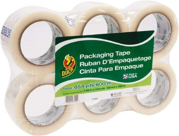 Duck - 1-7/8" x 110 Yd Clear Acrylic Adhesive Packaging Tape - Polypropylene Film Backing, 1.9 mil Thick, 25 Lb Tensile Strength, Series DUC - Best Tool & Supply