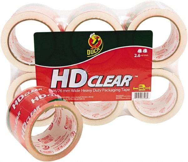 Duck - 3" x 55 Yd Clear Acrylic Adhesive Packaging Tape - Polypropylene Film Backing, 2.6 mil Thick, 31 Lb Tensile Strength, Series DUC - Best Tool & Supply