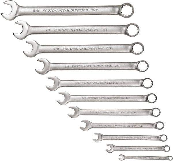 Proto - 11 Piece, 1/4" to 15/16", 12 Point Combination Wrench Set - Inch Measurement Standard, Satin Chrome Finish - Best Tool & Supply