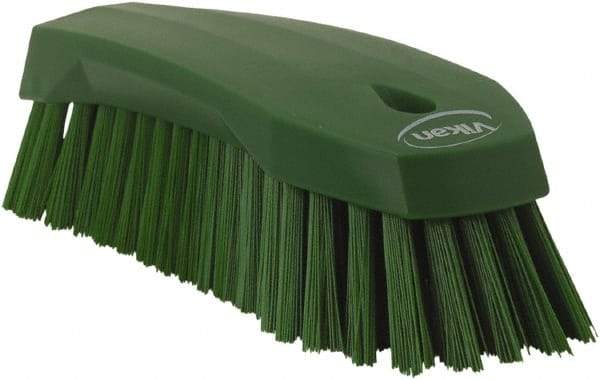 Vikan - 1.3" Bristle Length, Polyester Utility Scrub Brush - 7" Long x 3" Wide Head, 8" OAL, Green, Polypropylene Block - Best Tool & Supply