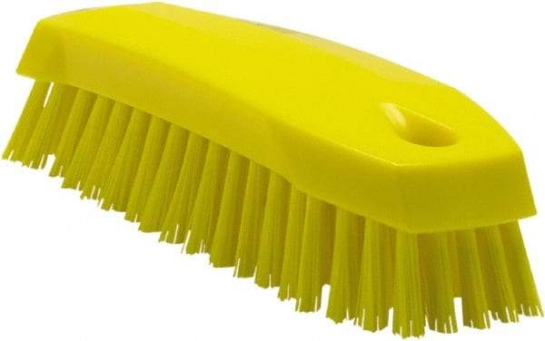 Vikan - 1" Bristle Length, Polyester Scrub Brush - 6-1/4" Long x 7" Wide Head, 7" OAL, Yellow, Polypropylene Block - Best Tool & Supply