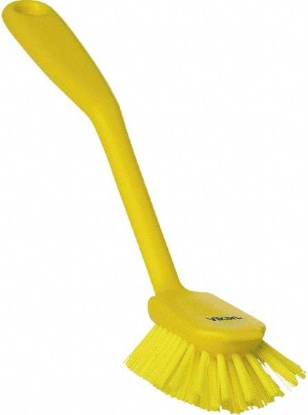 Vikan - 1" Bristle Length, Polyester Food Service Brush - 2-11/16" Long x 1" Wide Head, 10-1/2" OAL, Yellow, Polypropylene Block - Best Tool & Supply