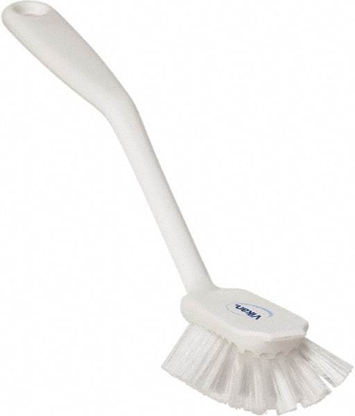 Vikan - 1" Bristle Length, Polyester Food Service Brush - 2-11/16" Long x 1" Wide Head, 10-1/2" OAL, White, Polypropylene Block - Best Tool & Supply