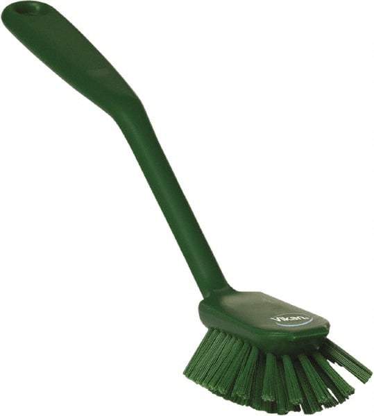 Vikan - 1" Bristle Length, Polyester Food Service Brush - 2-11/16" Long x 1" Wide Head, 10-1/2" OAL, Green, Polypropylene Block - Best Tool & Supply