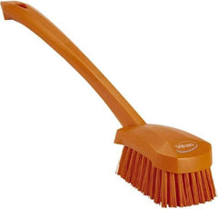 Vikan - 1.3" Bristle Length, Polyester Scrub Brush - 4" Long x 2-3/4" Wide Head, 15-3/4" OAL, Orange, Polypropylene Block - Best Tool & Supply