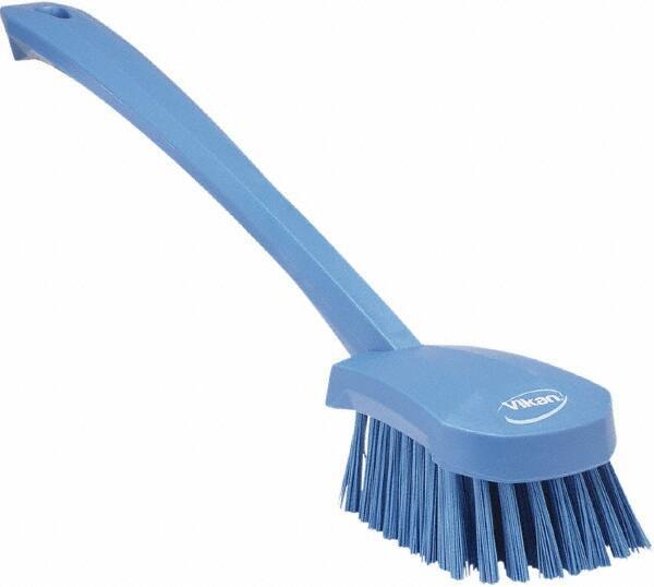 Vikan - 1.3" Bristle Length, Polyester Scrub Brush - 4" Long x 2-3/4" Wide Head, 15-3/4" OAL, Blue, Polypropylene Block - Best Tool & Supply