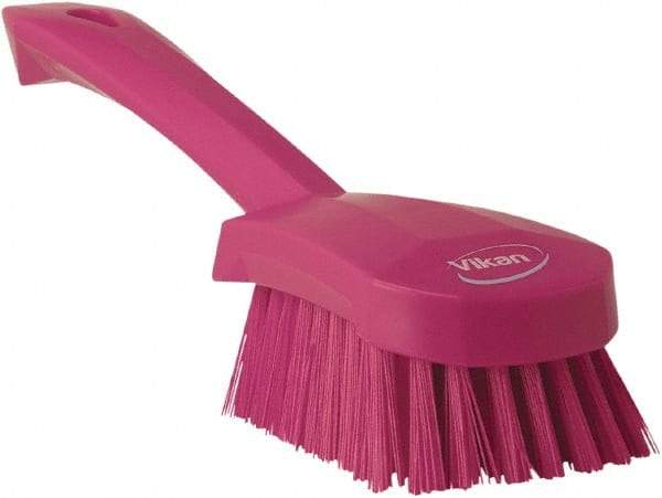 Vikan - 1.3" Bristle Length, Polyester Scrub Brush - 4-1/4" Long x 2-3/4" Wide Head, 10" OAL, Pink, Polypropylene Block - Best Tool & Supply