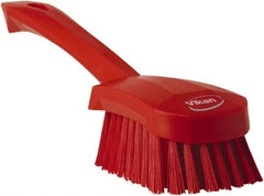 Vikan - 1.3" Bristle Length, Polyester Scrub Brush - 4-1/4" Long x 2-3/4" Wide Head, 10" OAL, Red, Polypropylene Block - Best Tool & Supply