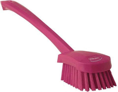 Vikan - 1.3" Bristle Length, Polyester Scrub Brush - 4" Long x 2-3/4" Wide Head, 15-3/4" OAL, Pink, Polypropylene Block - Best Tool & Supply