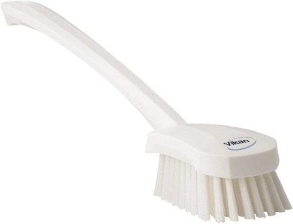 Vikan - 1.3" Bristle Length, Polyester Scrub Brush - 4" Long x 2-3/4" Wide Head, 15-3/4" OAL, White, Polypropylene Block - Best Tool & Supply