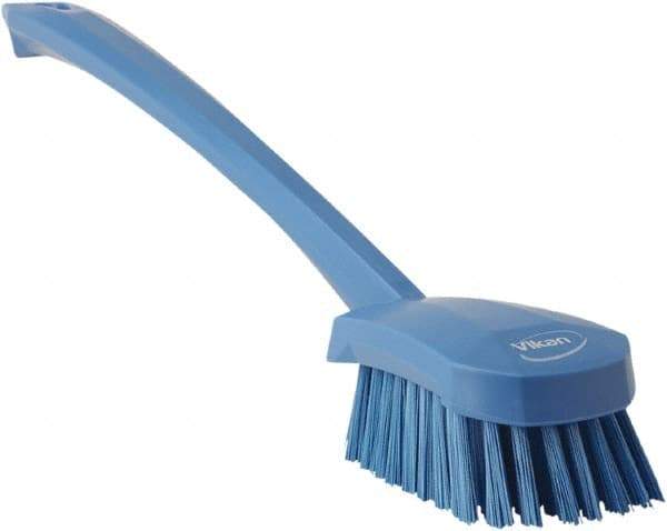 Vikan - 1.3" Bristle Length, Polyester Scrub Brush - 4" Long x 2-3/4" Wide Head, 15-3/4" OAL, Blue, Polypropylene Block - Best Tool & Supply