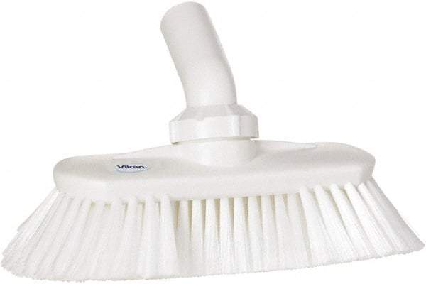 Vikan - 1-1/2" Bristle Length, Polyester Wash Brush - 7-3/4" Long x 3" Wide Head, 8" OAL, European Threaded Handle, White, Polypropylene Block, Flagged - Best Tool & Supply