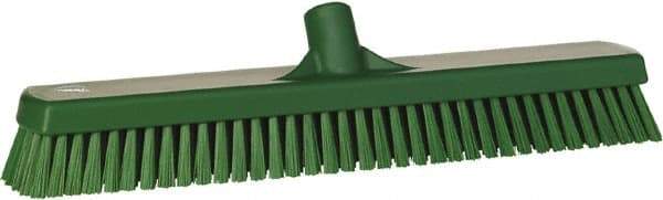 Vikan - 1.8" Bristle Length, Polyester Scrub Brush - 18" Long x 2-1/2" Wide Head, 19" OAL, European Threaded Handle, Green, Polypropylene Block - Best Tool & Supply