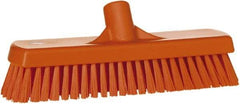 Vikan - 1.7" Bristle Length, Polyester Scrub Brush - 11-1/4" Long x 3" Wide Head, 12" OAL, European Threaded Handle, Orange, Polypropylene Block - Best Tool & Supply